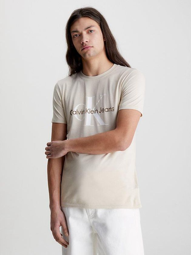 Calvin Klein USA Slim Monogram Mens T-Shirt Beige 8195276-TV